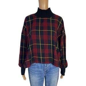 Zara High Neck Turtleneck Plaid Shirt Size Large